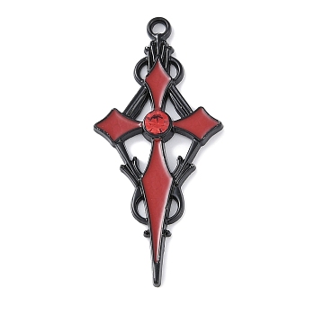 Alloy Enamel Pendants, with Rhinestone, Cadmium Free & Nickel Free & Lead Free, Sword, FireBrick, 47x21.5x3.5mm, Hole: 2mm