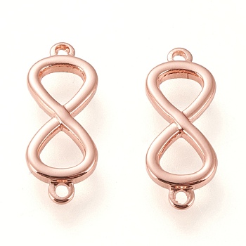 Brass Links Connectors, Long-Lasting Plated, Infinity, Real Rose Gold Plated, 16.5x6.5x1.5mm, Hole: 1mm