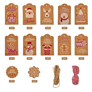 Christmas Theme Kraft Paper Cards, Display Cards with Rope, Rectangle, Peru, 8.2x5x0.02cm