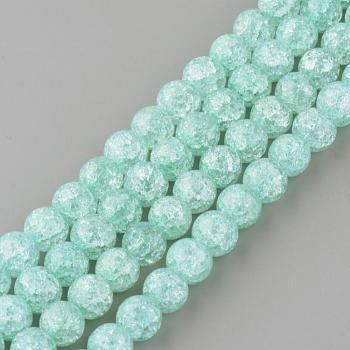Synthetic Crackle Quartz Beads Strands, Round, Dyed, Pale Turquoise, 8mm, Hole: 1mm, about 50pcs/strand, 15.7 inch