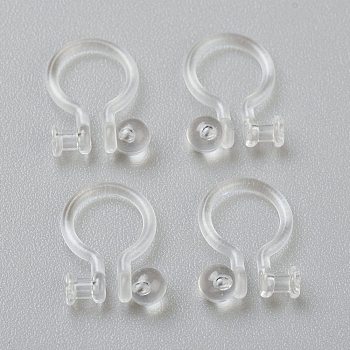 Plastic Clip-on Earring Findings, for Non-pierced Ears, Clear, 11x8.5x1.2mm, Hole: 0.8mm