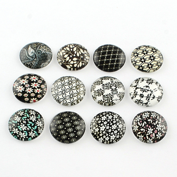 Half Round/Dome Floral Photo Glass Flatback Cabochons for DIY Projects, Mixed Color, 12x4mm