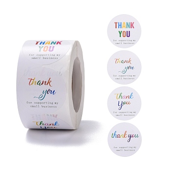 Flat Round Paper Thank You Stickers, Word Thank you for supporting my small business, Self-Adhesive Paper Gift Tag Labels Youstickers, White, 7.3x4.15cm, 500pcs/roll