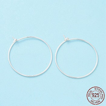 925 Sterling Silver Hoop Earring Findings, Wine Glass Charm Rings, Silver, 27x24x1mm, Pin: 0.7mm