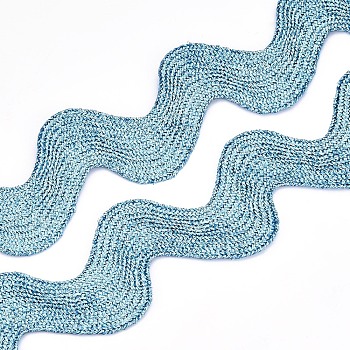 Polyester Wavy Fringe Trim Ribbon, Wave Bending Lace Trim, Pale Turquoise, 1-1/2~1-5/8 inch(38~40mm)