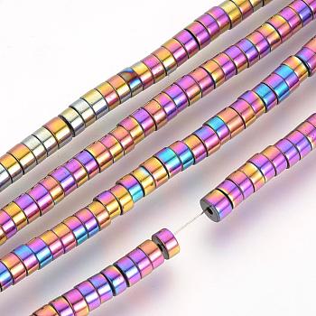Electroplate Non-magnetic Synthetic Hematite Beads Spacers Strands, Heishi Beads, Flat Round/Disc, Multi-color Plated, 4x2mm, Hole: 1mm, about 200pcs/strand, 15.7 inch