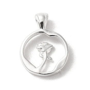 Brass Pendants, Ring with Rose Charms, 925 Sterling Silver Plated, 16.5x12.5x2mm, Hole: 2.5x4mm