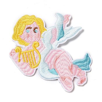 Computerized Embroidery Cloth Iron on/Sew on Patches, Costume Accessories, Angel, Yellow, 90x74x1.5mm