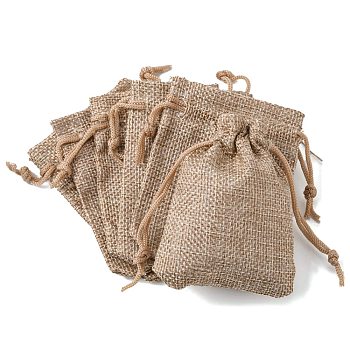 Polyester Imitation Burlap Packing Pouches Drawstring Bags, for Christmas, Wedding Party and DIY Craft Packing, Dark Khaki, 9x7cm