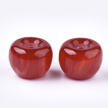 Resin Beads, Imitation Gemstone, Half Drilled, Apple, Red, 21x15.5~16mm, Half Hole: 3.5mm