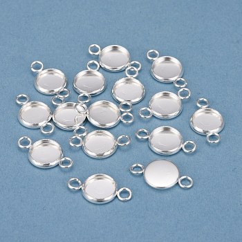 201 Stainless Steel Cabochon Connector Settings, Plain Edge Bezel Cups, Flat Round, Silver, Tray: 8mm, 17x10x2mm, Hole: 2mm