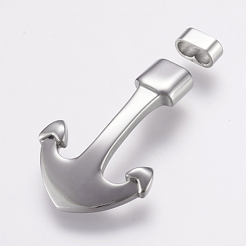 304 Stainless Steel Hook Clasps, For Leather Cord Bracelets Making, Anchor, Stainless Steel Color, 43x27x6mm, Hole: 4x8mm, clasp: 4x10x6mm.