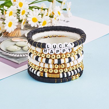 Ensemble de bracelets extensibles en perles heishi en argile polymère faits à la main(BJEW-PH01484)-3