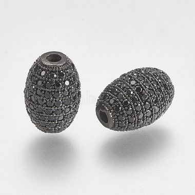 12mm Black Oval Brass+Cubic Zirconia Beads