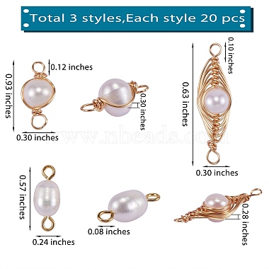 60pcs 3 style perles de culture d'eau douce naturelles liens connecteurs(FIND-SZ0001-95)-2