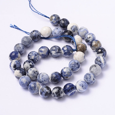 Faceted Natural Sodalite Round Bead Strands(G-L377-45-10mm)-2