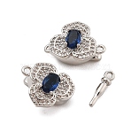 Brass Micro Pave Clear Cubic Zirconia Box Clasps, Cadmium Free & Nickel Free & Lead Free, with Glass, Flower, Platinum, 12.5x16.5x7.5mm, Hole: 1.2mm(KK-C075-16P)