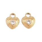 304 Stainless Steel Rhinestone Pendants, Heart Charms, Real 14K Gold Plated, 11x9x3mm, Hole: 2.5mm(STAS-L022-587G)