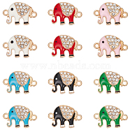 24Pcs 6 Colors Alloy Crystal Rhinestone Connector Charms, Elephant Links with Enamel, Mixed Color, 16x23.5x4.5mm, Hole: 2mm, 4pcs/color(ALRI-SC0001-40)