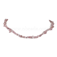 Natural Rose Quartz Chip Beaded Necklace, Golden, 15.94~15.98 inch(40.5~40.6cm)(NJEW-JN04616-13)