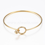 304 Stainless Steel Bangle, End with Immovable Round Beads, Golden, 2-3/8 inch(6~6.5cm)(BJEW-H530-01G)