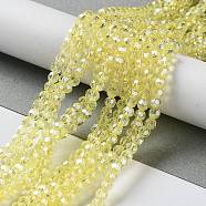 Electroplate Glass Bead Strands, Pearl Luster Plated, Faceted(32 Facets), Round, Yellow, 4mm(X-EGLA-R015-4mm-26)