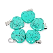 Valentine's Day Synthetic Turquoise Dyed Pendants, Heart Charms with Platinum Plated Metal Snap on Bails, 20mm(PW-WG34610-10)