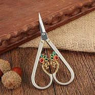 Stainless Steel Craft Scissors, with Rhinestone, Embroidery Scissors, Tea Art Scissors, Matte Stainless Steel Color, 100x55mm(PW-WG62393-01)