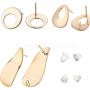BENECREAT 18Pcs 3 Style Brass Stud Earring Findings, with Loop, with 40Pcs Plastic Ear Nuts, Twist Teardrop & Flat Round, Real 18K Gold Plated, 15~37.5x12~16x1mm, Pin: 0.7~1mm, Hole: 2mm, 6pcs/style(KK-BC0007-90)
