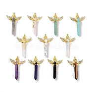 Natural & Synthetic Mixed Gemstone Faceted Double Terminal Pointed Big Pendants, Angel Charms, with Golden Tone Brass Findings, Mixed Dyed and Undyed, 54~56x34~36x11~12mm, Hole: 3mm(G-H281-09G)