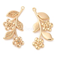 Brass Pave Clear Cubic Zirconia Pendant Rhinestone Settings, Flower Charms with Leaf, Real 18K Gold Plated, Fit for 0.9mm Rhinestone, 27x15x2mm, Hole: 1mm(KK-G468-50G)