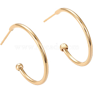 Brass Half Hoop Earrings, Stud Earring, Long-Lasting Plated, Ring, Real 18K Gold Plated, 22x26x1.5mm, Pin: 0.7mm, 6pairs/box(EJEW-BC0001-03G)