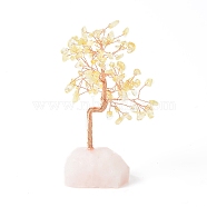 Natural Yellow Quartz Money Tree with Natural Rose Quartz Base Display Decorations, for Home Office Decor Good Luck, 61x45x145mm(DJEW-G027-08RG-07)