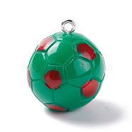 Opaque Resin Pendants, with Platinum Plated Iron Loops, Football, Green, 24.5x21.5mm(RESI-I042-01G)
