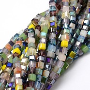Electroplate Glass Bead Strands, Faceted Cube, Mixed Color, 6~7x6~7x6~7mm, Hole: 1mm, about 70pcs/strand, 15.94 inch(X-EGLA-L007-N01)