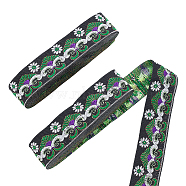 Ethnic Style Embroidery Polyester Ribbons, Jacquard Ribbon, Tyrolean Ribbon, Garment Accessories, Flower Pattern, Lime Green, 1-1/4 inch(33mm), 0.5mm, about 7.66 Yards(7m)/pc(OCOR-WH0070-10D-02)