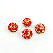 Brass Bead, with Enamel, Golden, Round, Red, 11mm(PW23030836288)