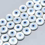 Natural White Shell Mother of Pearl Shell Beads, with Natural Turquoise, Evil Eye, Deep Sky Blue, 10x3mm, Hole: 0.7mm(SSHEL-N036-014)