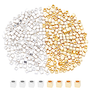 Brass Spacer Beads, Cube, Golden & Silver, 3x3x3mm, Hole: 1.5mm, 2 colors, 200pcs/color, 400pcs/box(KK-FH0001-42)