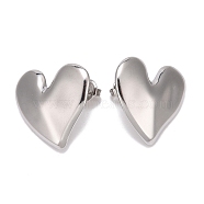 304 Stainless Steel Stud Earrings, Heart, Stainless Steel Color, 22x23mm(EJEW-K268-06P)