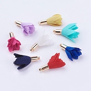 Cloth Flower Pendants, with Brass Findings, Golden, Mixed Color, 22x17mm, Hole: 1mm(X-KK-K192-03)
