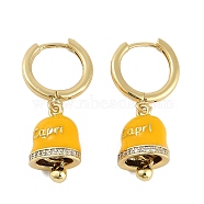 Bell Brass & Enamel Hoop Earrings for Women, Lead Free & Cadmium Free, Real 18K Gold Plated, Yellow, 30mm(EJEW-U015-25G-E)