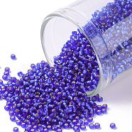 TOHO Round Seed Beads, Japanese Seed Beads, (28F) Silver Lined Frost Dark Sapphire, 15/0, 1.5mm, Hole: 0.7mm, about 3000pcs/10g(X-SEED-TR15-0028F)