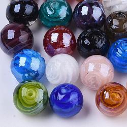 Handmade Lampwork Beads, Pearlized, Round, Mixed Color, 14mm, Hole: 1.5mm(LAMP-S021-M)