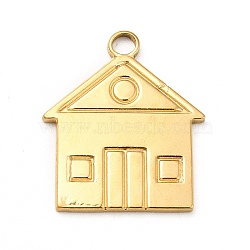 Ion Plating(IP) 201 Stainless Steel Pendants, House Charms, Real 18K Gold Plated, 23x19.5x1.5mm, Hole: 2.5mm(STAS-H172-15G)