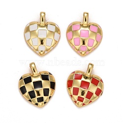 Rack Plating Brass Enamel Pendants, Long-Lasting Plated, Real 18K Gold Plated, Lead Free & Cadmium Free, 3D Heart, Mixed Color, 15x12x3.5mm, Hole: 1x2.5mm(KK-F832-04-G)