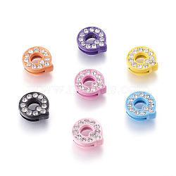 Alloy Letter Slide Beads, Rhinestone Letter Charms, Letter Q for DIY Jewelry Bracelet, Mixed Color, 13x12x4.5mm, Hole: 7x1mm(ZP14-Q)