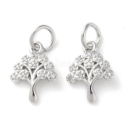 Rack Plating Brass Micro Pave Clear Cubic Zirconia Charms, Long-Lasting Plated, with Jump Rings, Tree, Platinum, 14x10x2mm(KK-D097-05P)