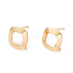 201 Stainless Steel Stud Earring Findings, with 304 Stainless Steel Pins and Vertical Loops, Rhombus, Light Gold, 10x9mm, Hole: 1.6mm, Pin: 0.7mm(STAS-G266-16LG)