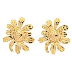 304 Stainless Steel Ear Studs, Flower, Golden, 25x27mm(EJEW-P282-02B-G)